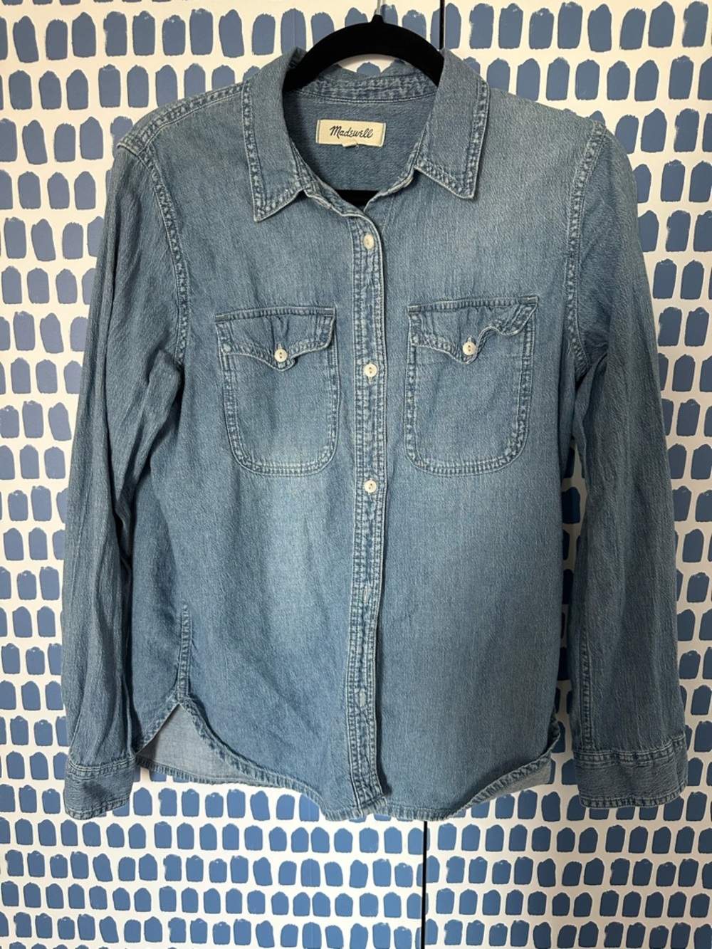 Madewell Light Blue Denim Shirt with Logo Tag
